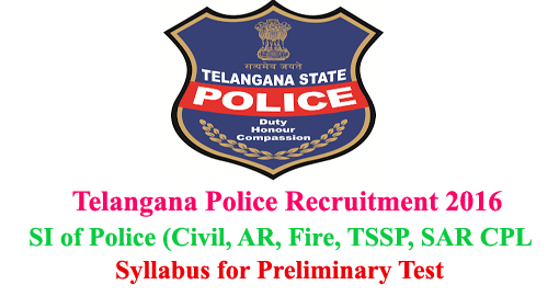 Telangana (TS) Police SI Syllabus 2016 of Preliminary Written Test