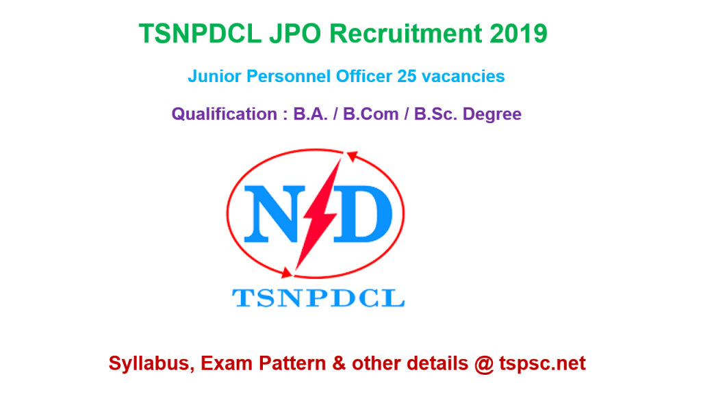 TSNPDCL JPO Recruitment 2019 Syllabus Exam Pattern of Junior Personnel Officer